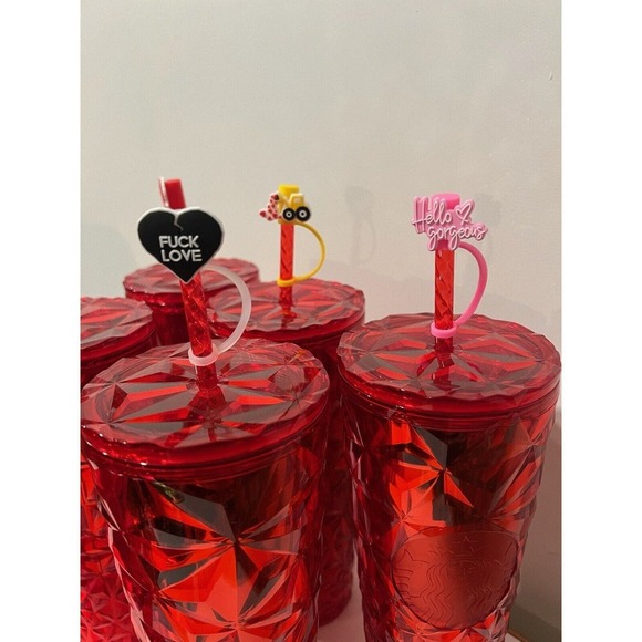 Starbucks 24oz Tumbler Red Diamond Prism Crystal, W/ Valentines Day Straw Topper - Picture 5 of 5